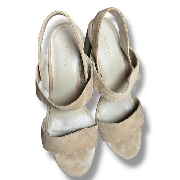 Ann Taylor Nude Suede Block Heel Sandals Size 8 M Chic Neutral - Picture 4 of 8